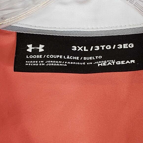 Under Armour Shirt Orange Heat Gear Loose Short Sleeve Button Down Men Size 3XL - Picture 10 of 12